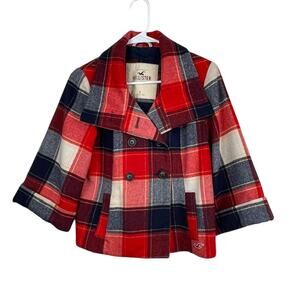 Hollister, VTG Y2K Women's Wool Plaid Check Swing Coat Jacket